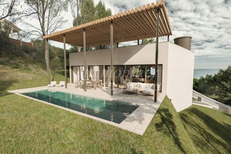 Proyecto de villa de arquitectura moderna con vistas al mar, terrazas y piscina en venta en Begur, Aigua Freda
