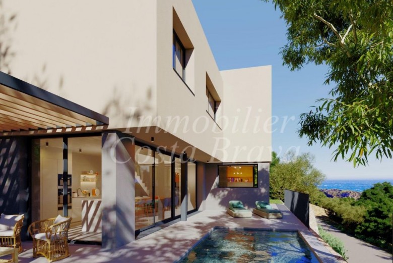 Project of a modern style villa with sea views and pool for sale in Sa Riera